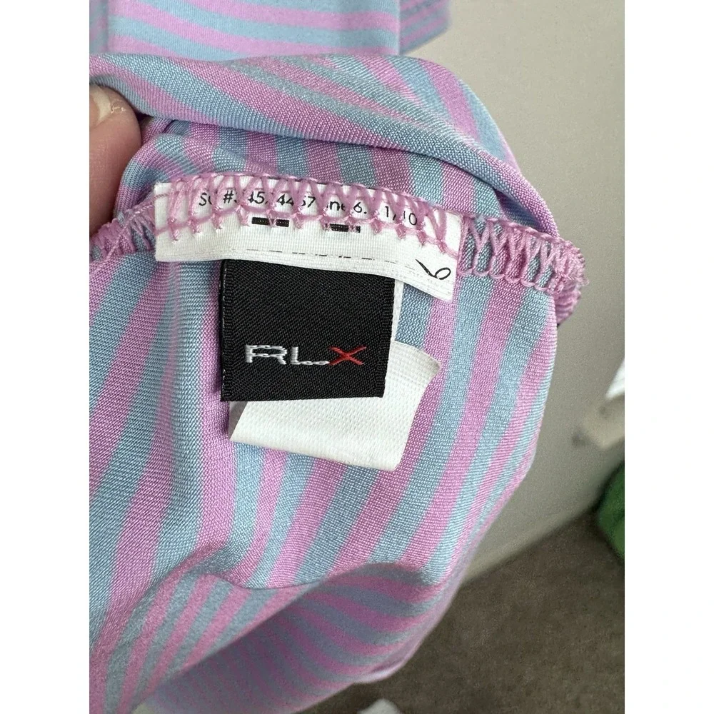 RLX Ralph Lauren Striped Golf Polo Shirt Men's XL Pink Blue Wicking Valley Brook
